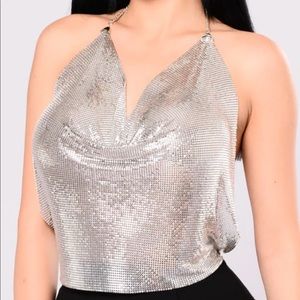 Fashion nova disco metal silver halter top